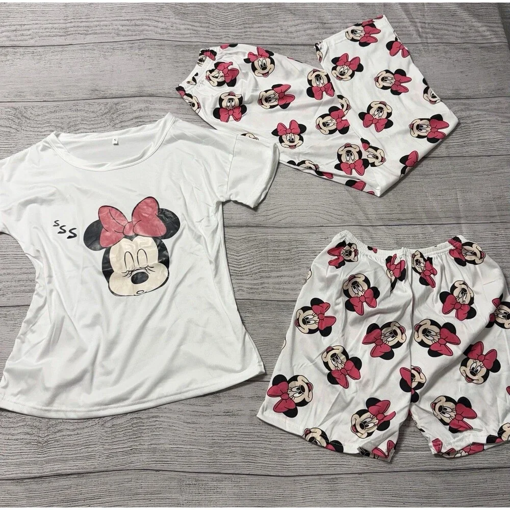 Minnie Mouse Ladies Pajama Set 3Pc White  New Size Xl 140 - Picture 6 of 8